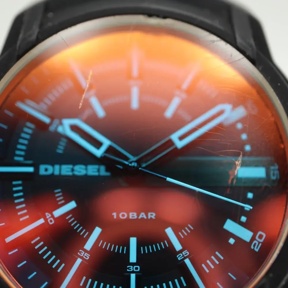 Diesel Armbar Black Mens 44mm Watch Iridescent Crystal DZ1819 w New Battery
